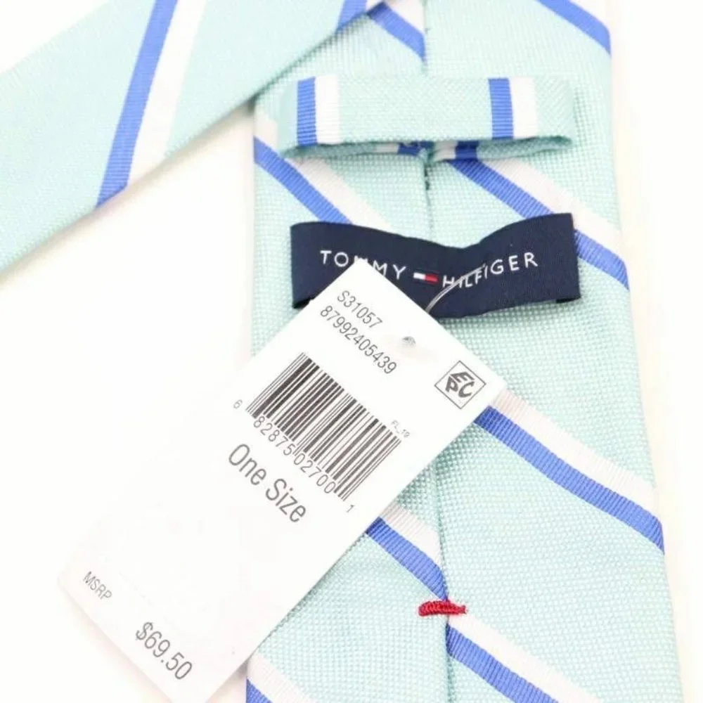 Tommy Hilfiger Mens Tie‎ Necktie Blue White Stripe One Size New
